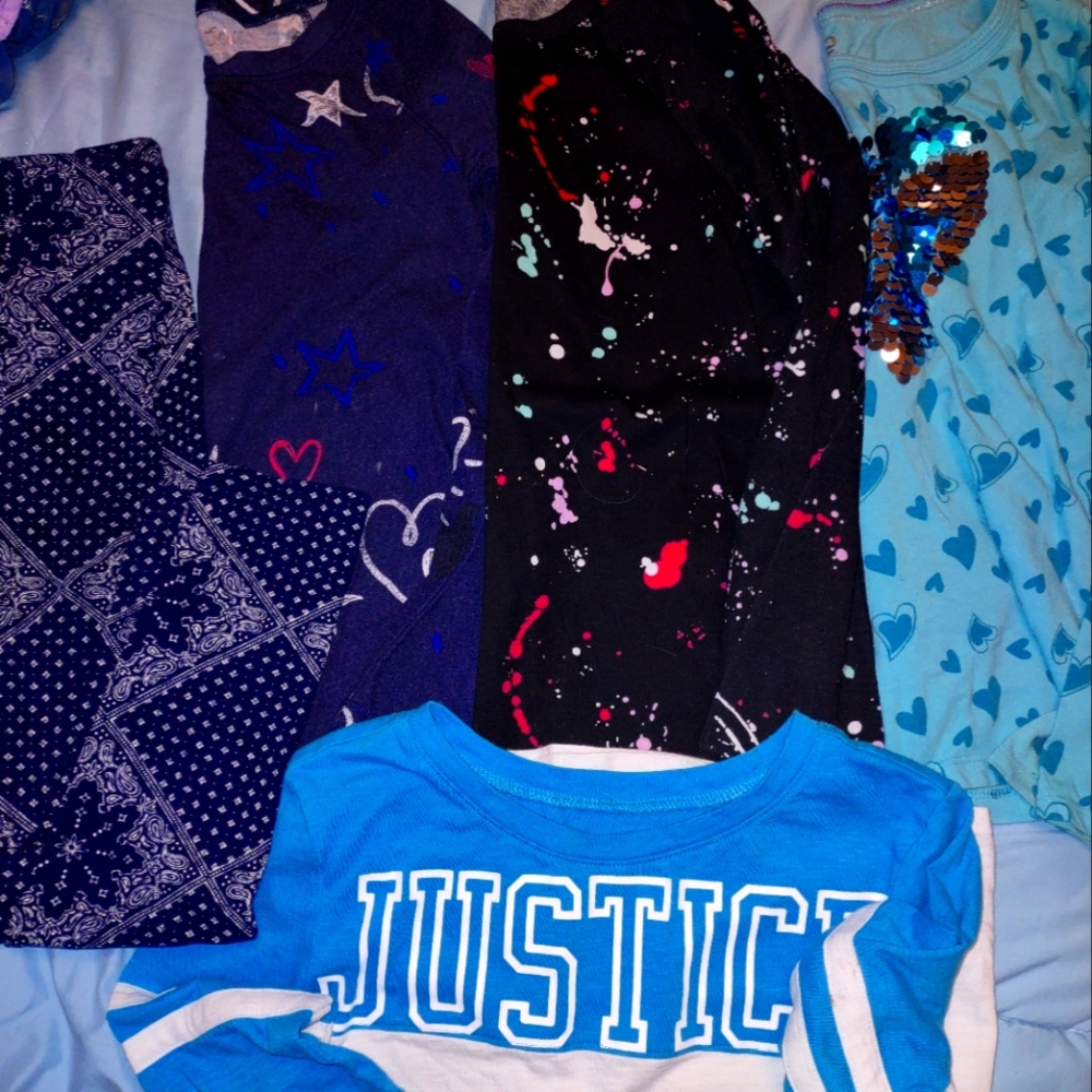 Girl's sz 10 Justice and SO tops bundle. Blue and white is a free play shirt.